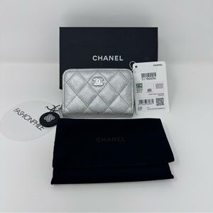 Chanel 21k Glittery Silver Zip Coin Wallet